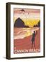 Beach & Kites, Cannon Beach, Oregon-Lantern Press-Framed Premium Giclee Print