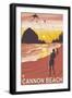 Beach & Kites, Cannon Beach, Oregon-Lantern Press-Framed Premium Giclee Print