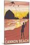 Beach & Kites, Cannon Beach, Oregon-Lantern Press-Mounted Art Print