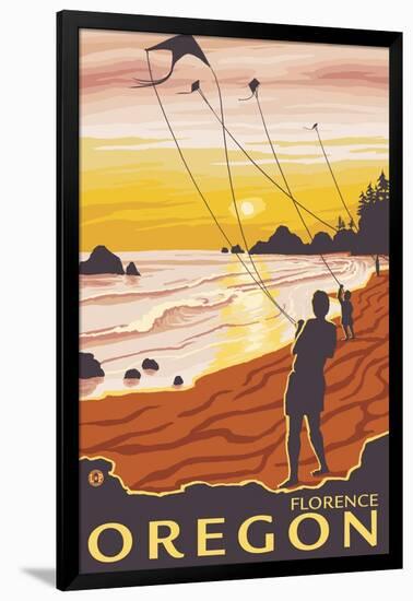 Beach & Kites, Florence, Oregon-Lantern Press-Framed Art Print