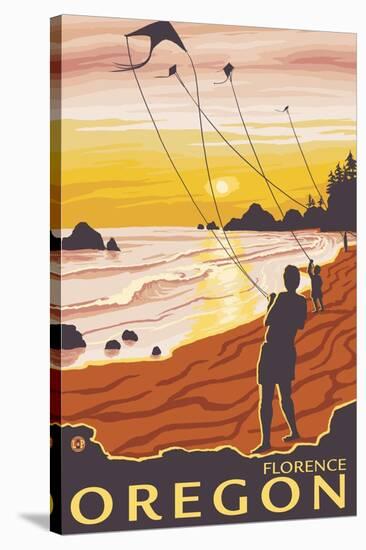 Beach & Kites, Florence, Oregon-Lantern Press-Stretched Canvas
