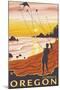 Beach & Kites, Florence, Oregon-Lantern Press-Mounted Art Print