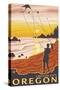 Beach & Kites, Lincoln City, Oregon-Lantern Press-Stretched Canvas