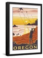 Beach & Kites, Lincoln City, Oregon-Lantern Press-Framed Art Print