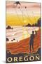 Beach & Kites, Lincoln City, Oregon-Lantern Press-Mounted Art Print