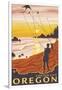 Beach & Kites, Lincoln City, Oregon-Lantern Press-Framed Art Print