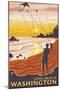 Beach & Kites, Long Beach, Washington-Lantern Press-Mounted Art Print