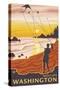 Beach & Kites, Moclips, Washington-Lantern Press-Stretched Canvas