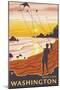 Beach & Kites, Moclips, Washington-Lantern Press-Mounted Art Print