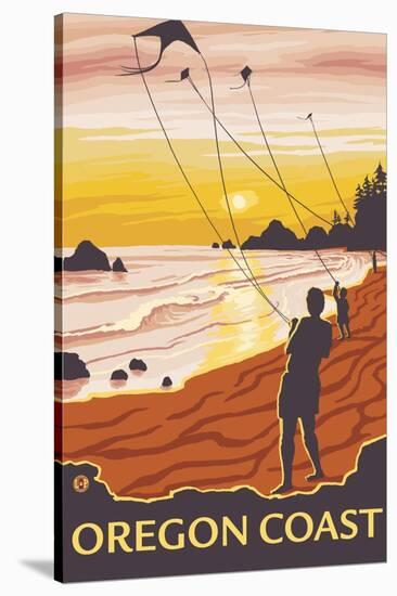 Beach & Kites, Oregon Coast-Lantern Press-Stretched Canvas