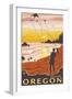 Beach & Kites, Seaside, Oregon-Lantern Press-Framed Art Print