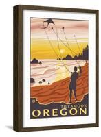 Beach & Kites, Tillamook, Oregon-Lantern Press-Framed Art Print