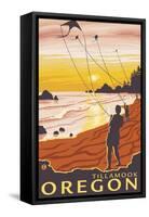 Beach & Kites, Tillamook, Oregon-Lantern Press-Framed Stretched Canvas