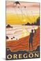 Beach & Kites, Waldport, Oregon-Lantern Press-Mounted Art Print