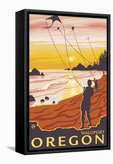 Beach & Kites, Waldport, Oregon-Lantern Press-Framed Stretched Canvas