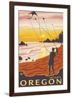 Beach & Kites, Yachats, Oregon-Lantern Press-Framed Art Print
