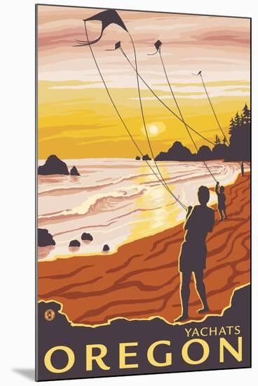 Beach & Kites, Yachats, Oregon-Lantern Press-Mounted Art Print