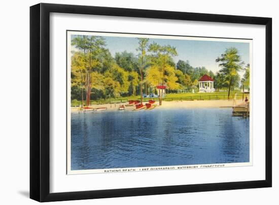 Beach, Lake Quassapaug, Waterbury, Connecticut-null-Framed Art Print