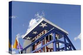 Beach Lifeguard Tower '13 St', with Paint in Style of the Us Flag, Miami South Beach-Axel Schmies-Stretched Canvas