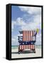 Beach Lifeguard Tower '13 St', with Paint in Style of the Us Flag, Miami South Beach-Axel Schmies-Framed Stretched Canvas