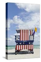 Beach Lifeguard Tower '13 St', with Paint in Style of the Us Flag, Miami South Beach-Axel Schmies-Stretched Canvas
