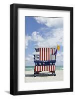 Beach Lifeguard Tower '13 St', with Paint in Style of the Us Flag, Miami South Beach-Axel Schmies-Framed Photographic Print