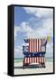 Beach Lifeguard Tower '13 St', with Paint in Style of the Us Flag, Miami South Beach-Axel Schmies-Framed Stretched Canvas