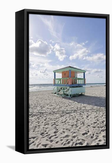 Beach Lifeguard Tower '14 St', Typical Art Deco Design, Miami South Beach-Axel Schmies-Framed Stretched Canvas