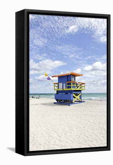 Beach Lifeguard Tower '35 St', Atlantic Ocean, Miami South Beach, Florida, Usa-Axel Schmies-Framed Stretched Canvas