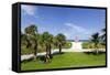 Beach Lifeguard Tower 'Jetty', Bicycle Rental Station in South Point Park, Florida-Axel Schmies-Framed Stretched Canvas