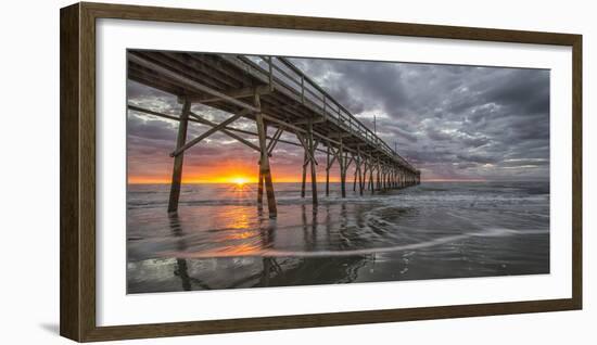 Beach, ocean, waves and pier at sunrise, Sunset Beach, North Carolina, United States of America, No-Jon Reaves-Framed Photographic Print