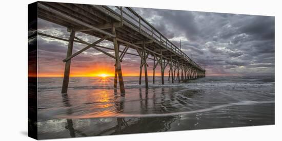 Beach, ocean, waves and pier at sunrise, Sunset Beach, North Carolina, United States of America, No-Jon Reaves-Stretched Canvas