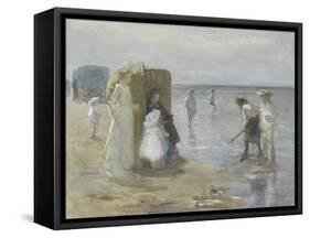 Beach of Scheveningen, with Two Ladies and Children, by Johan Antonie De Jonge, C. 1890-1920-Johan Antonie de Jonge-Framed Stretched Canvas