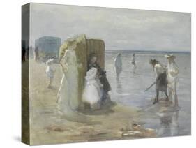 Beach of Scheveningen, with Two Ladies and Children, by Johan Antonie De Jonge, C. 1890-1920-Johan Antonie de Jonge-Stretched Canvas