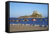 Beach on Kefalos Bay Looking Out to Kastri Island, Kos, Dodecanese, Greek Islands, Greece, Europe-null-Framed Stretched Canvas