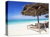 Beach Parasol Overlooking Indian Ocean, Jambiani Beach, Island of Zanzibar, Tanzania, East Africa-Lee Frost-Stretched Canvas