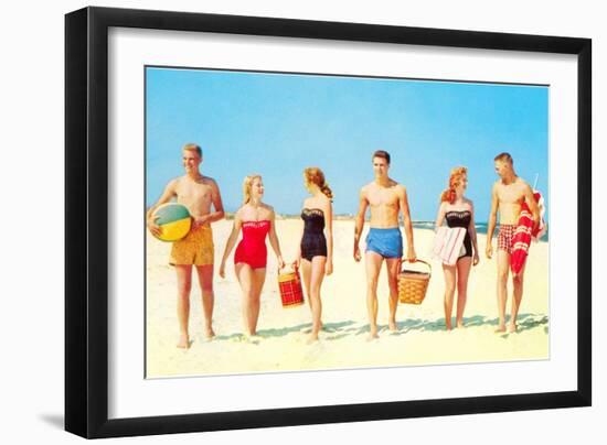 Beach Picnic, Retro-null-Framed Art Print