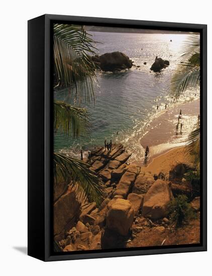 Beach, Playa Hornitos, Acapulco, Mexico-Walter Bibikow-Framed Stretched Canvas