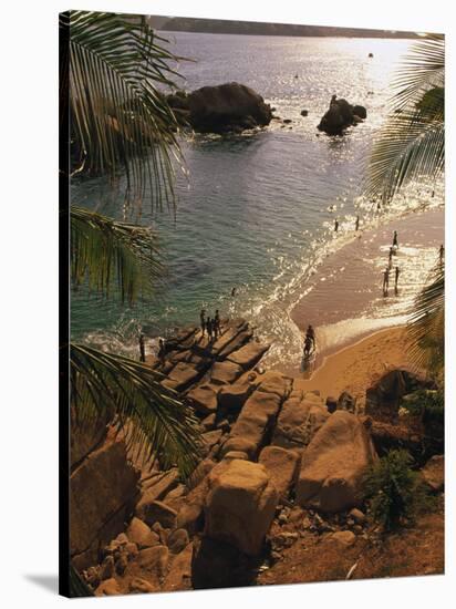 Beach, Playa Hornitos, Acapulco, Mexico-Walter Bibikow-Stretched Canvas