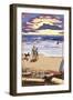 Beach Scene and Surfers-Lantern Press-Framed Art Print