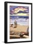 Beach Scene and Surfers-Lantern Press-Framed Art Print