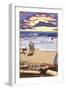 Beach Scene and Surfers-Lantern Press-Framed Art Print