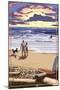 Beach Scene and Surfers-Lantern Press-Mounted Art Print
