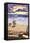 Beach Scene and Surfers-Lantern Press-Framed Stretched Canvas