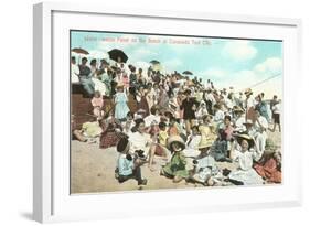 Beach Scene, Coronado Tent City, San Diego, California-null-Framed Art Print