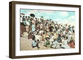 Beach Scene, Coronado Tent City, San Diego, California-null-Framed Art Print