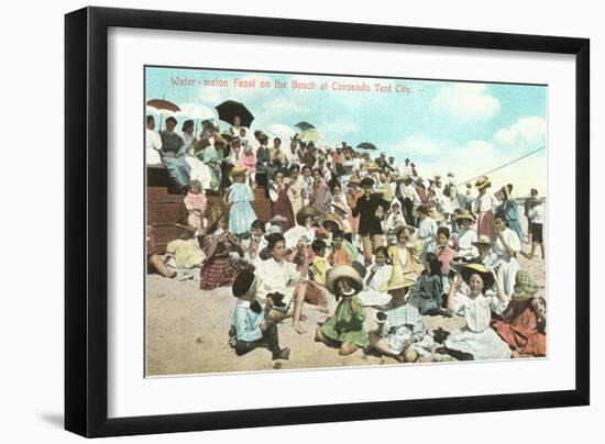 Beach Scene, Coronado Tent City, San Diego, California-null-Framed Art Print