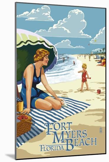 Beach Scene - Fort Myers Beach, Florida-Lantern Press-Mounted Art Print