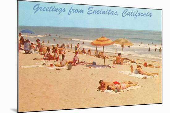 Beach Scene, Greetings from Encinitas, California-null-Mounted Art Print