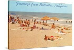 Beach Scene, Greetings from Encinitas, California-null-Stretched Canvas